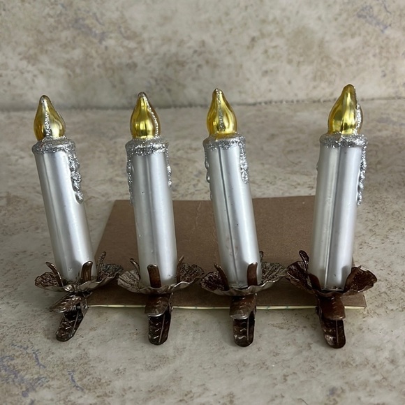 Set of 4 Vintage Glass Christmas Clip on Candle Ornaments - Picture 8 of 8